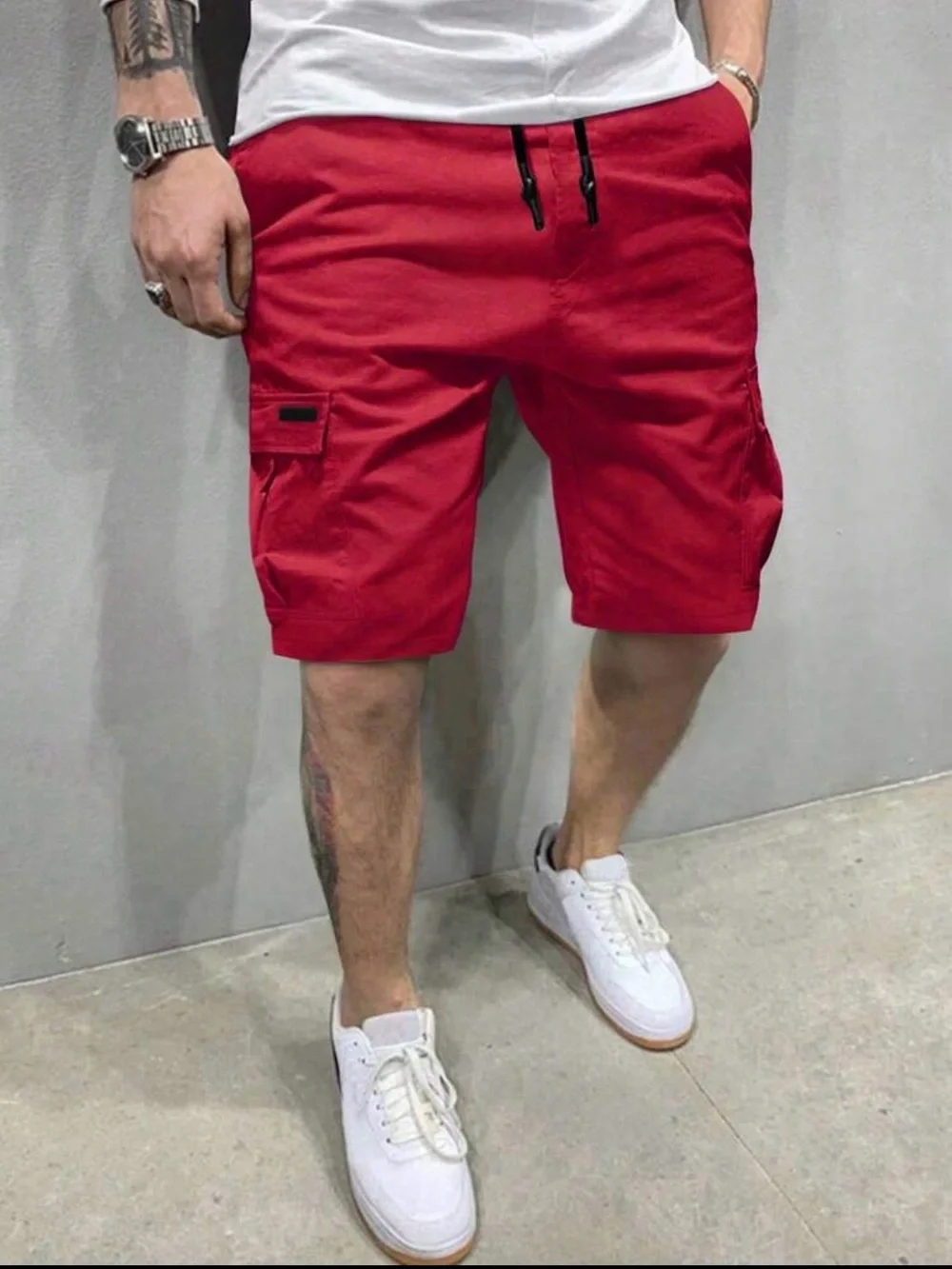 Men's Red Cargo Shorts with Utility Pockets